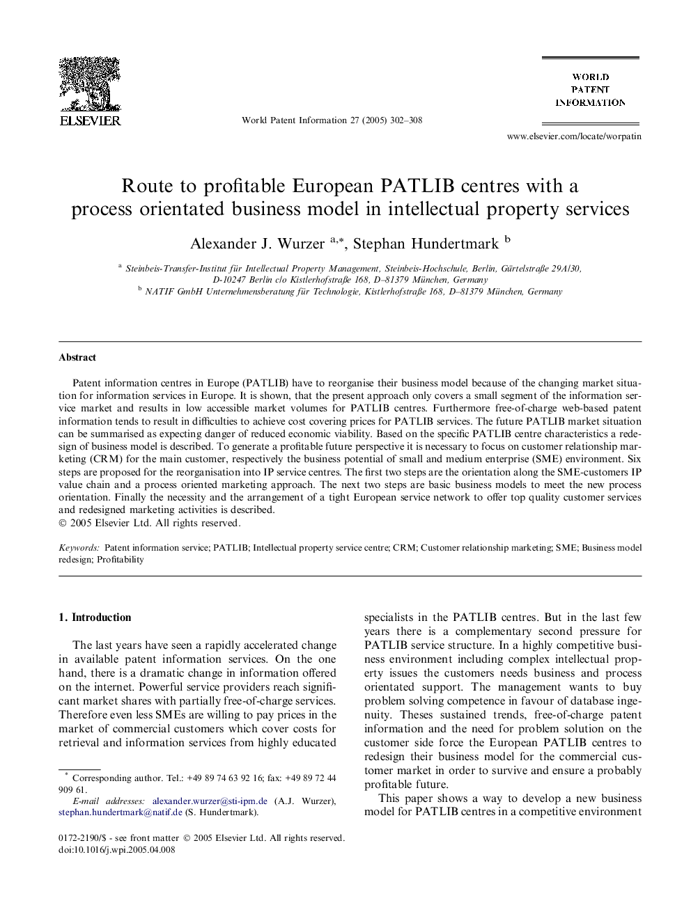 Route to profitable European PATLIB centres with a process orientated business model in intellectual property services