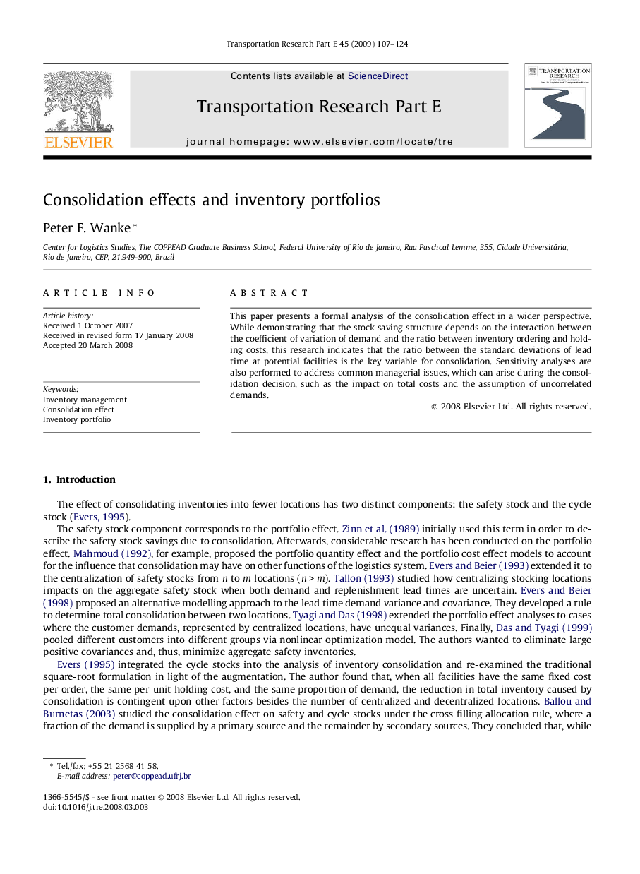 Consolidation effects and inventory portfolios