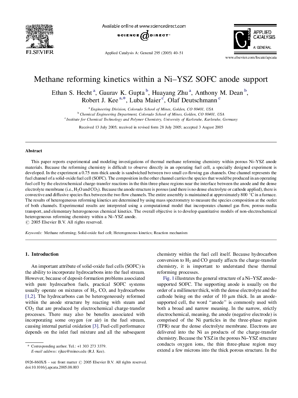 Methane reforming kinetics within a Ni-YSZ SOFC anode support