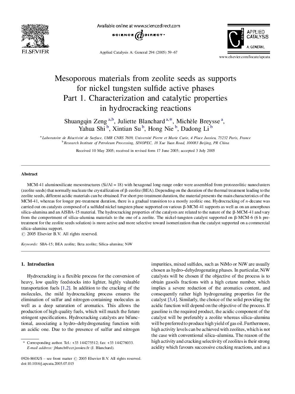 Mesoporous materials from zeolite seeds as supports for nickel tungsten sulfide active phases