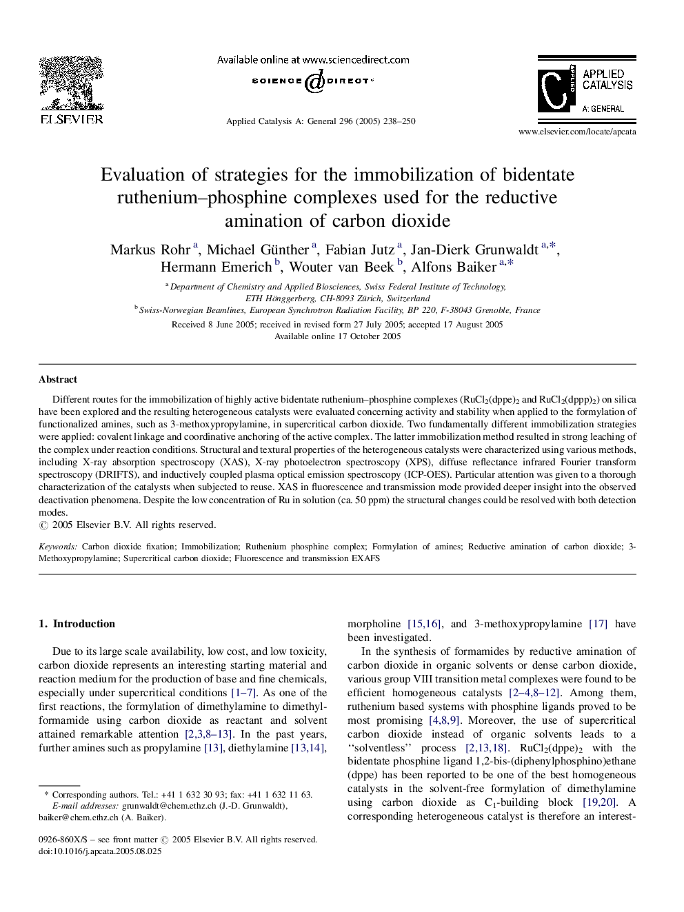 عکس صفحه اول مقاله: Evaluation of strategies for the immobilization of bidentate ruthenium-phosphine complexes used for the reductive amination of carbon dioxide Evaluation of strategies for the immobilization of bidentate ruthenium-phosphine complexes used for the reductive amination of carbon dioxide