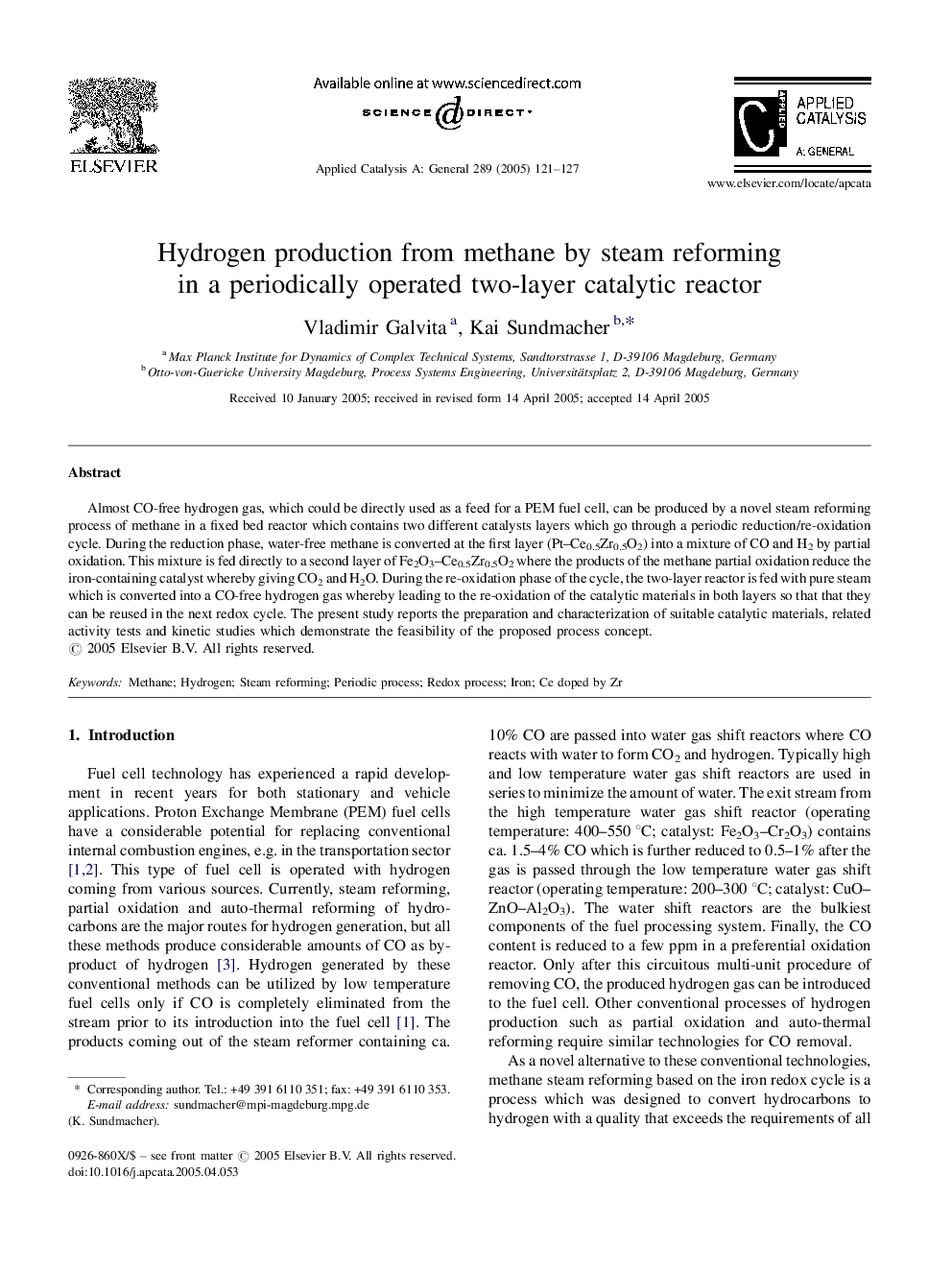 Hydrogen production from methane by steam reforming in a periodically operated two-layer catalytic reactor