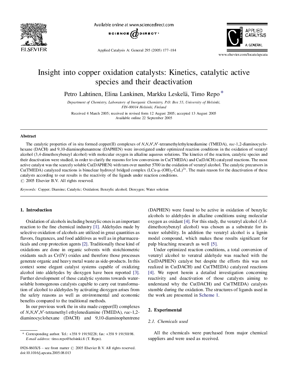 Insight into copper oxidation catalysts: Kinetics, catalytic active species and their deactivation