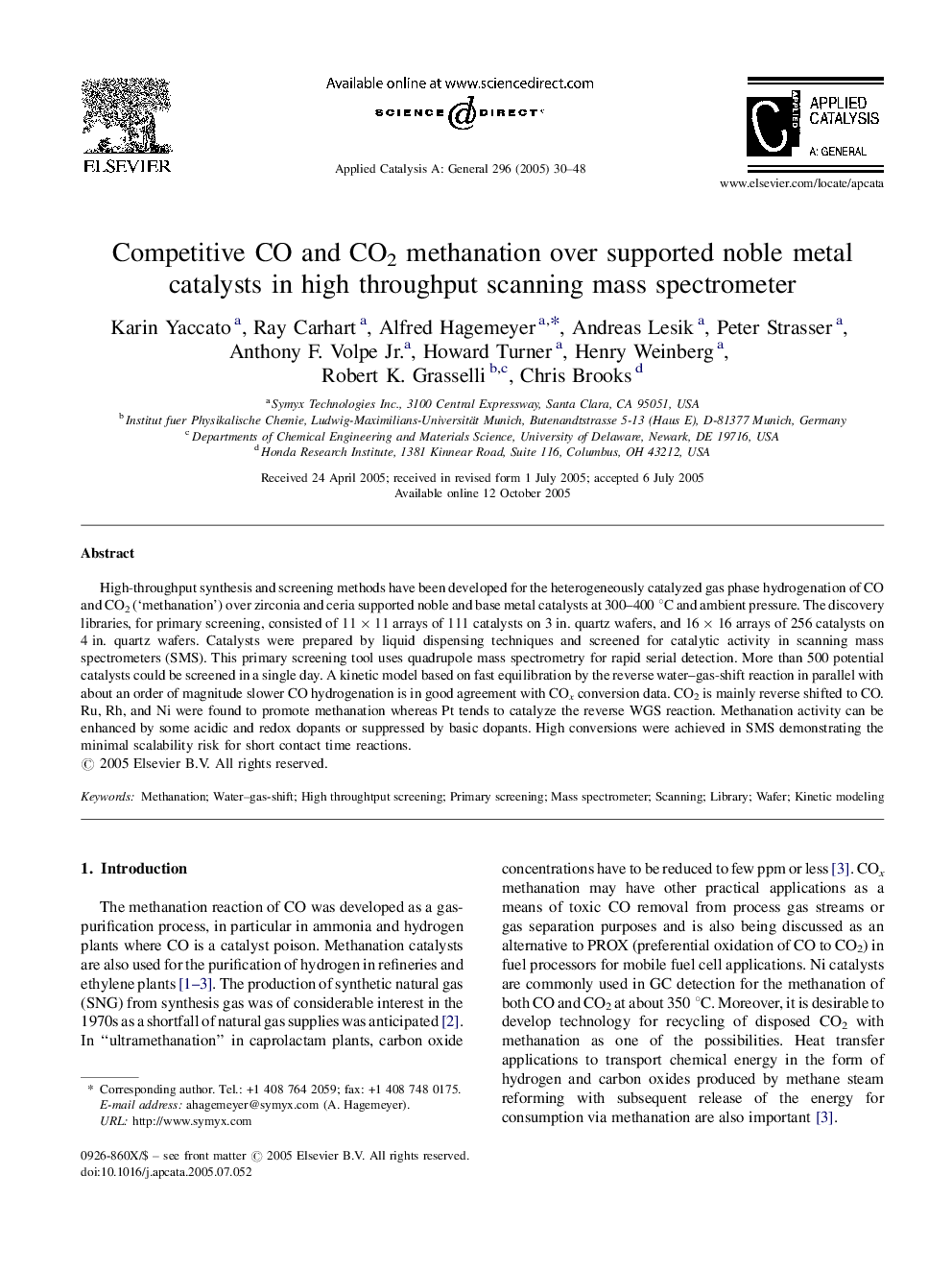 Competitive CO and CO2 methanation over supported noble metal catalysts in high throughput scanning mass spectrometer