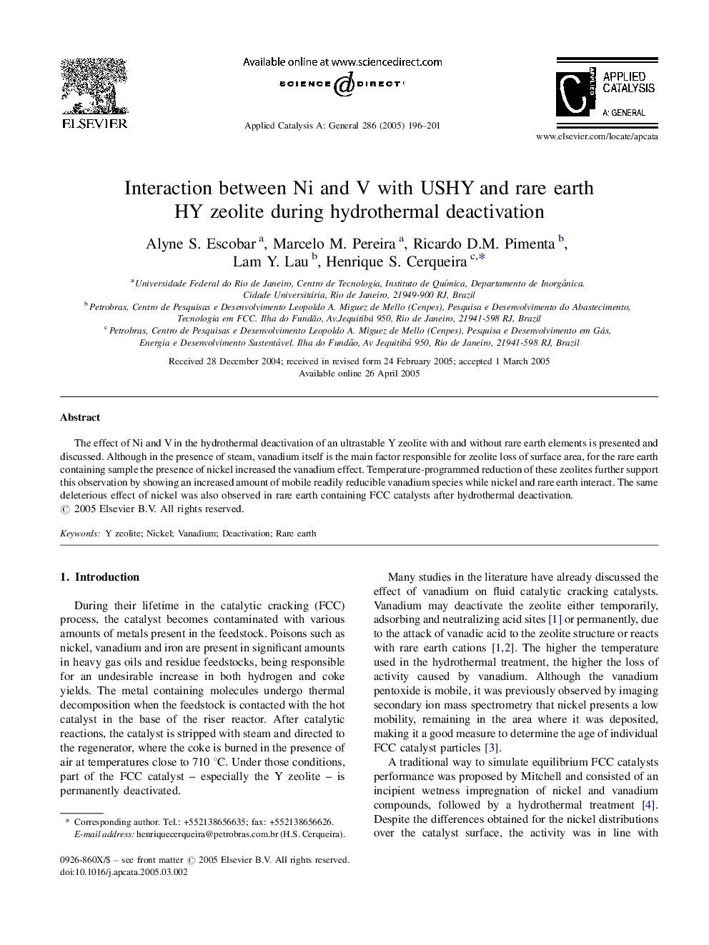 Interaction between Ni and V with USHY and rare earth HY zeolite during hydrothermal deactivation