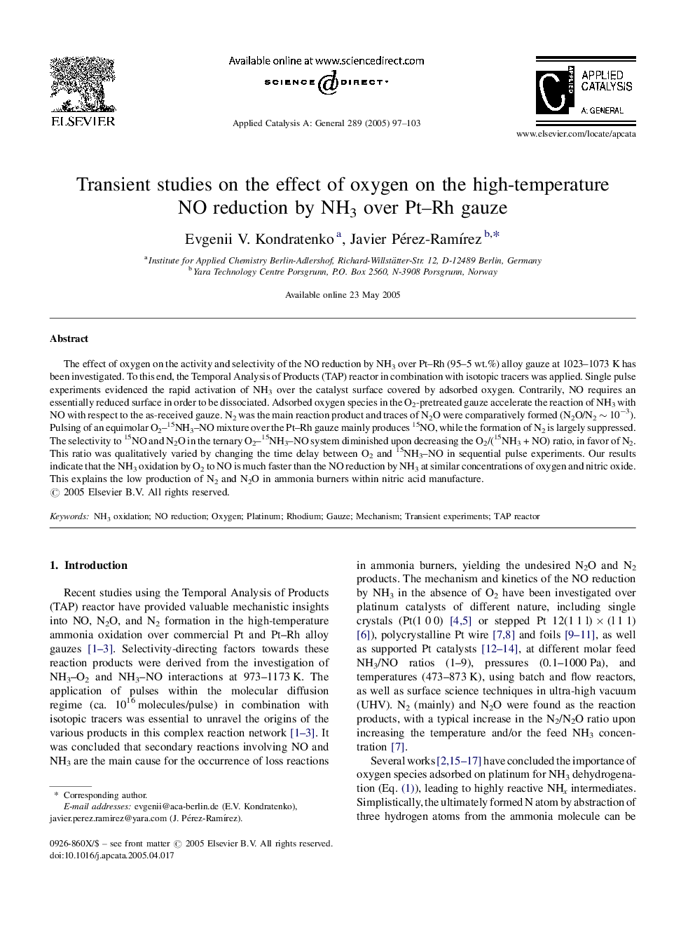 Transient studies on the effect of oxygen on the high-temperature NO reduction by NH3 over Pt-Rh gauze