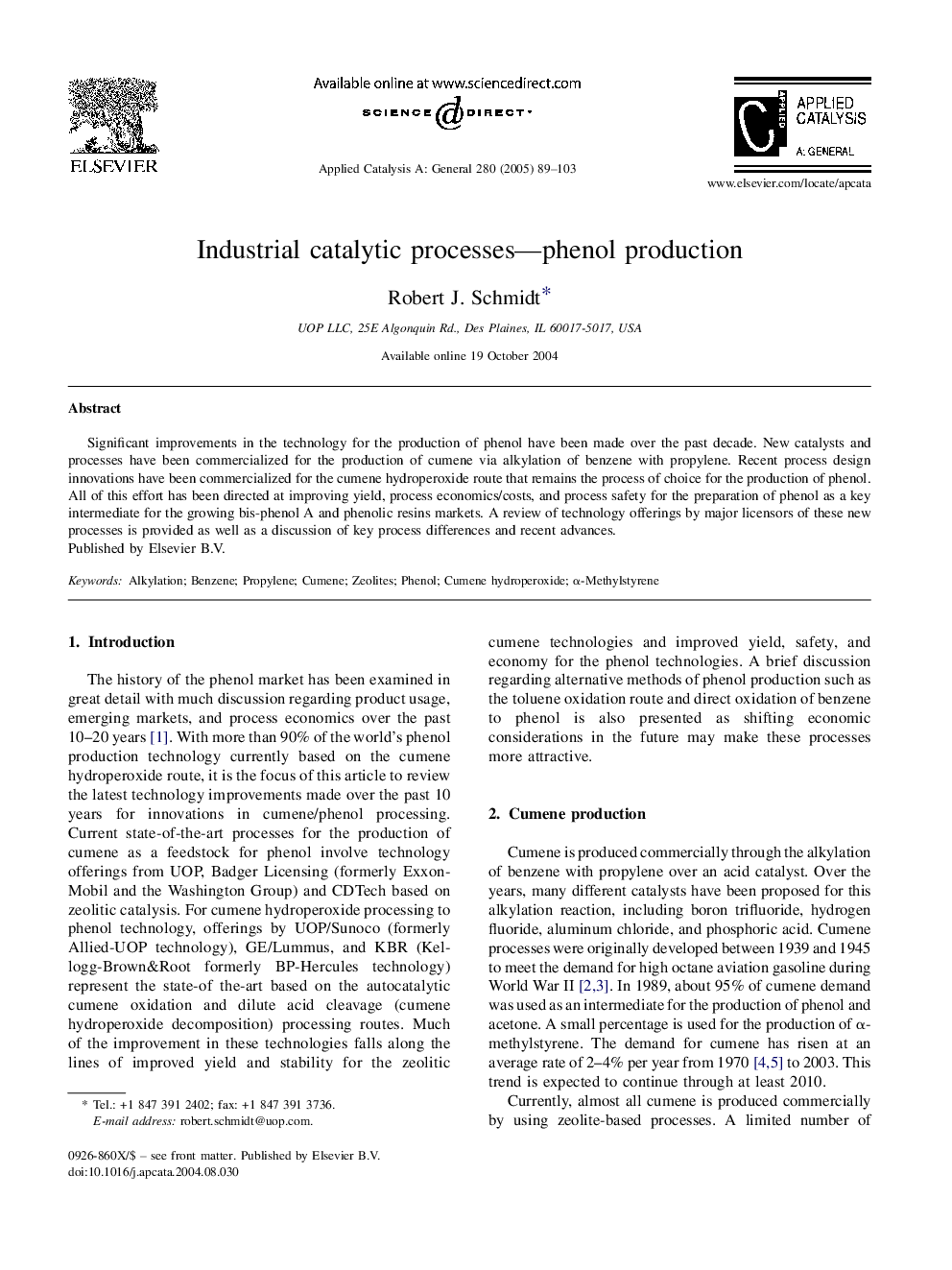 Industrial catalytic processes-phenol production