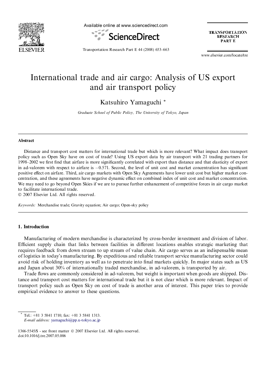 International trade and air cargo: Analysis of US export and air transport policy
