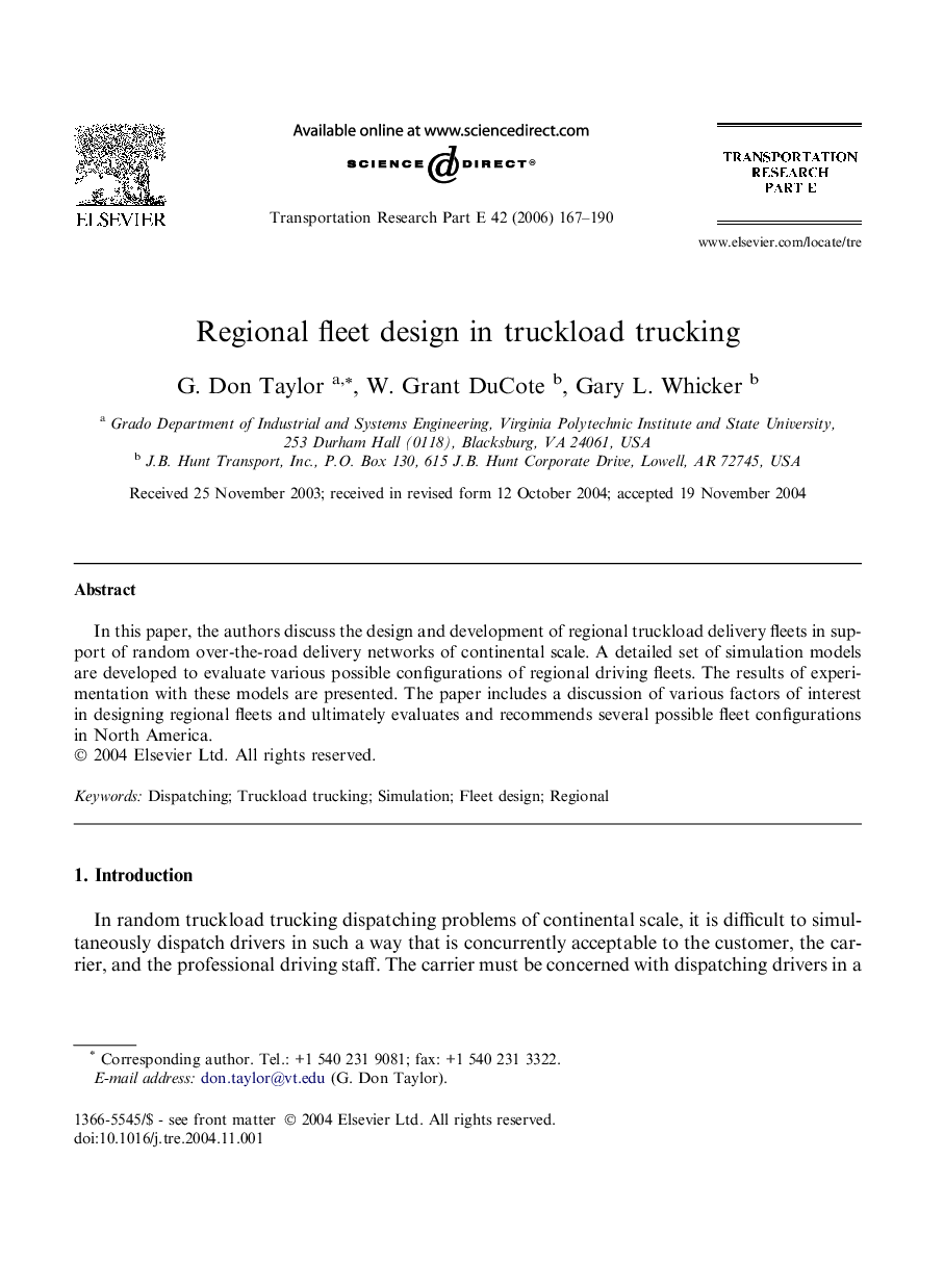 Regional fleet design in truckload trucking