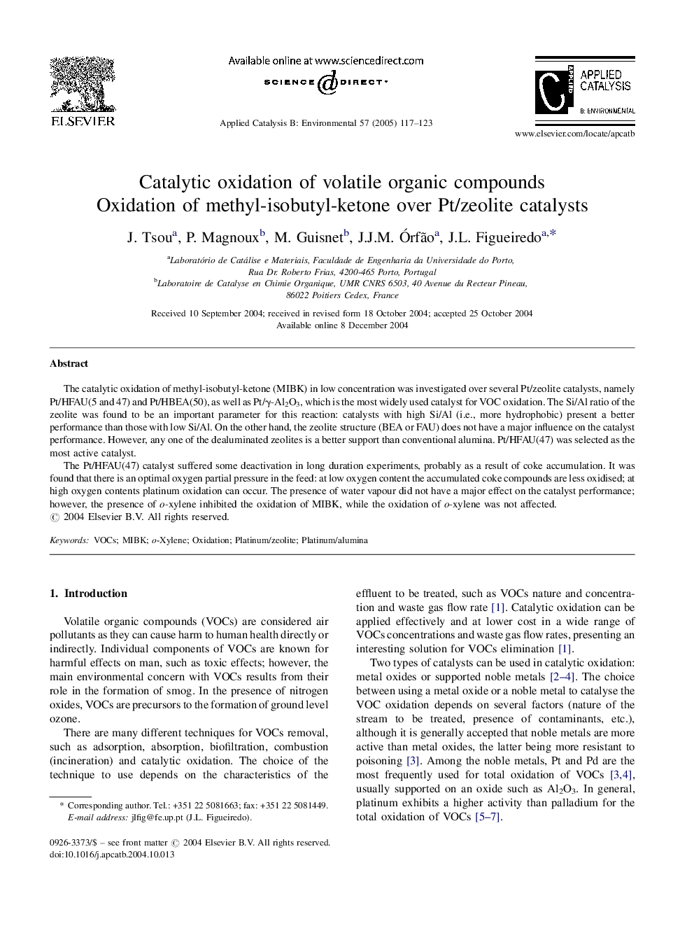 Catalytic oxidation of volatile organic compounds