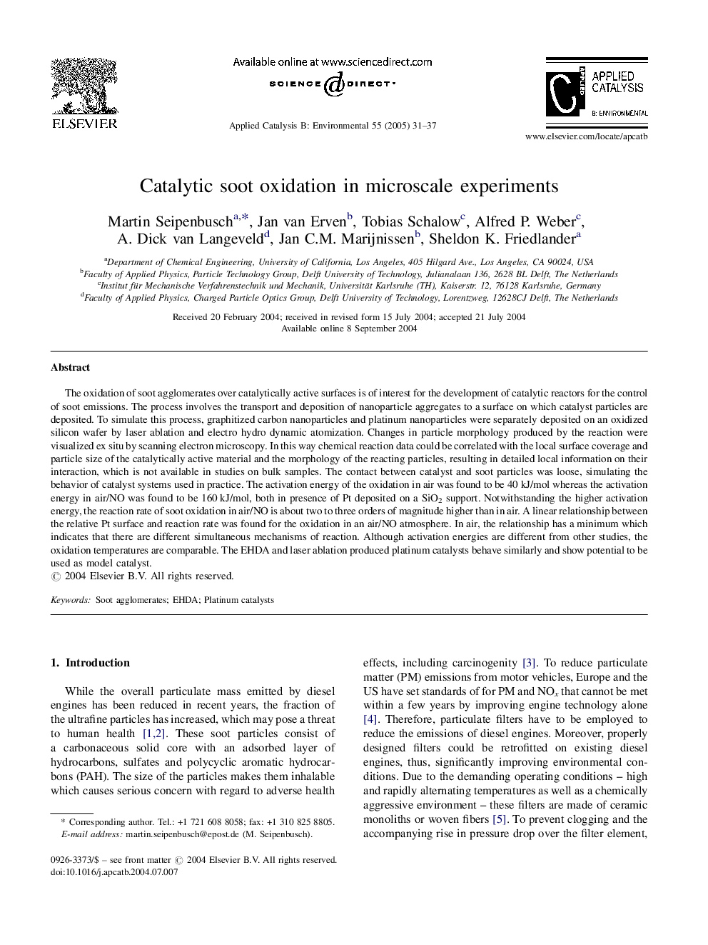 Catalytic soot oxidation in microscale experiments