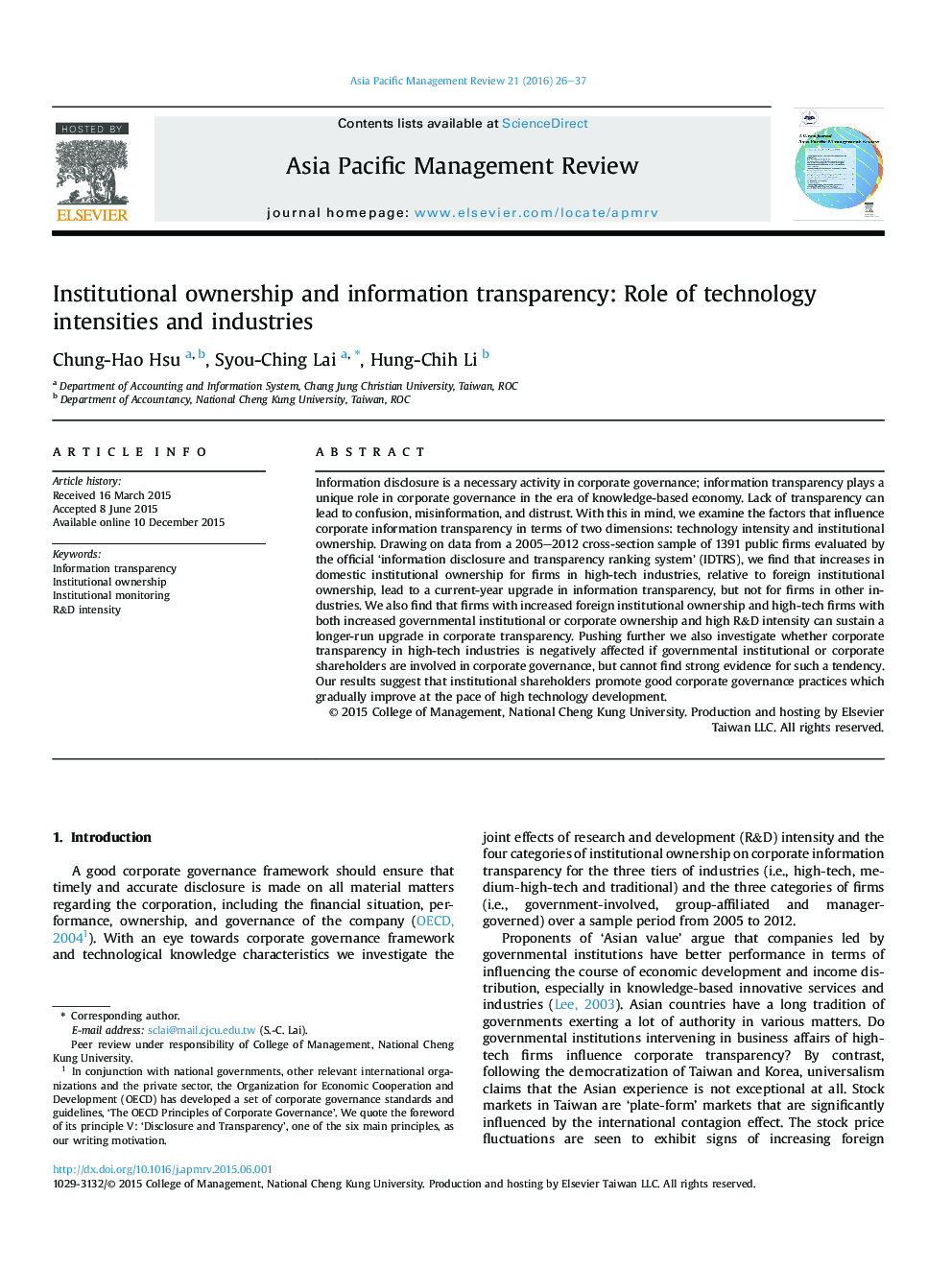Institutional ownership and information transparency: Role of technology intensities and industries 