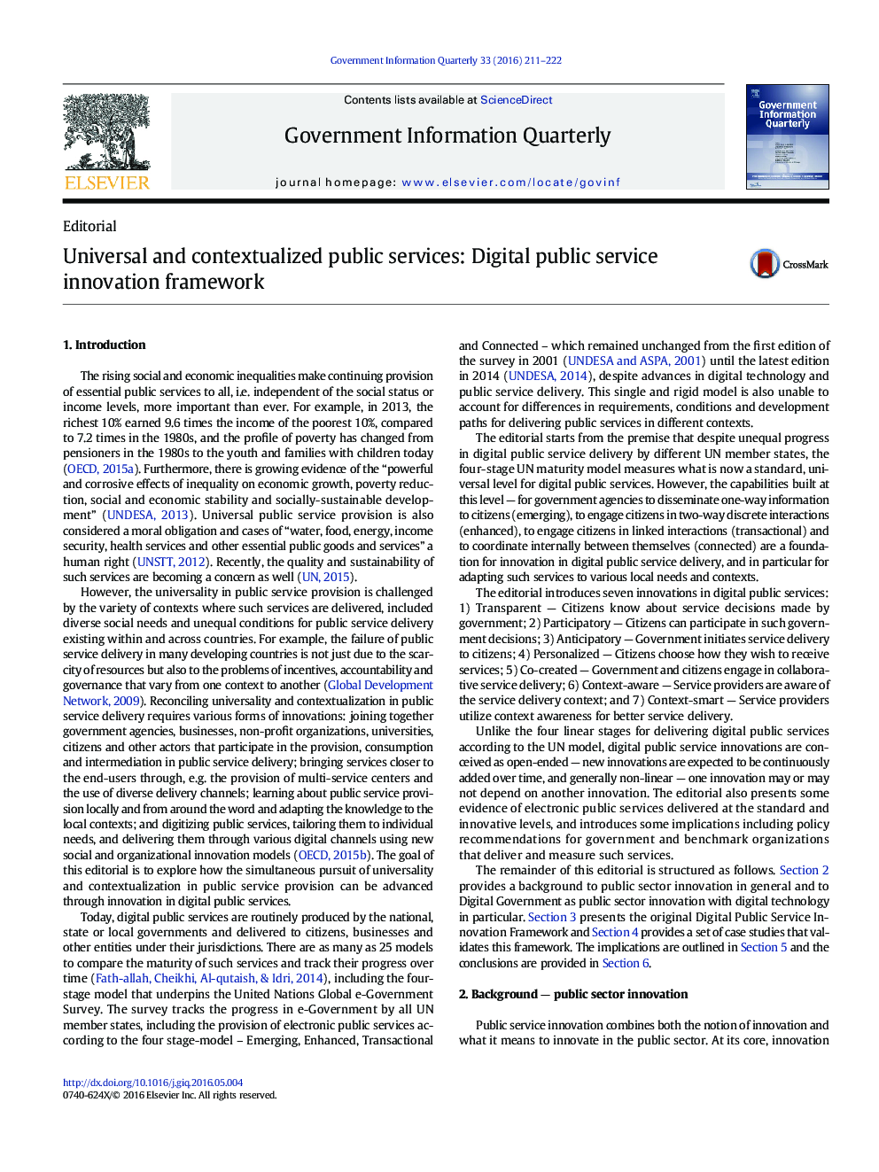 Universal and contextualized public services: Digital public service innovation framework