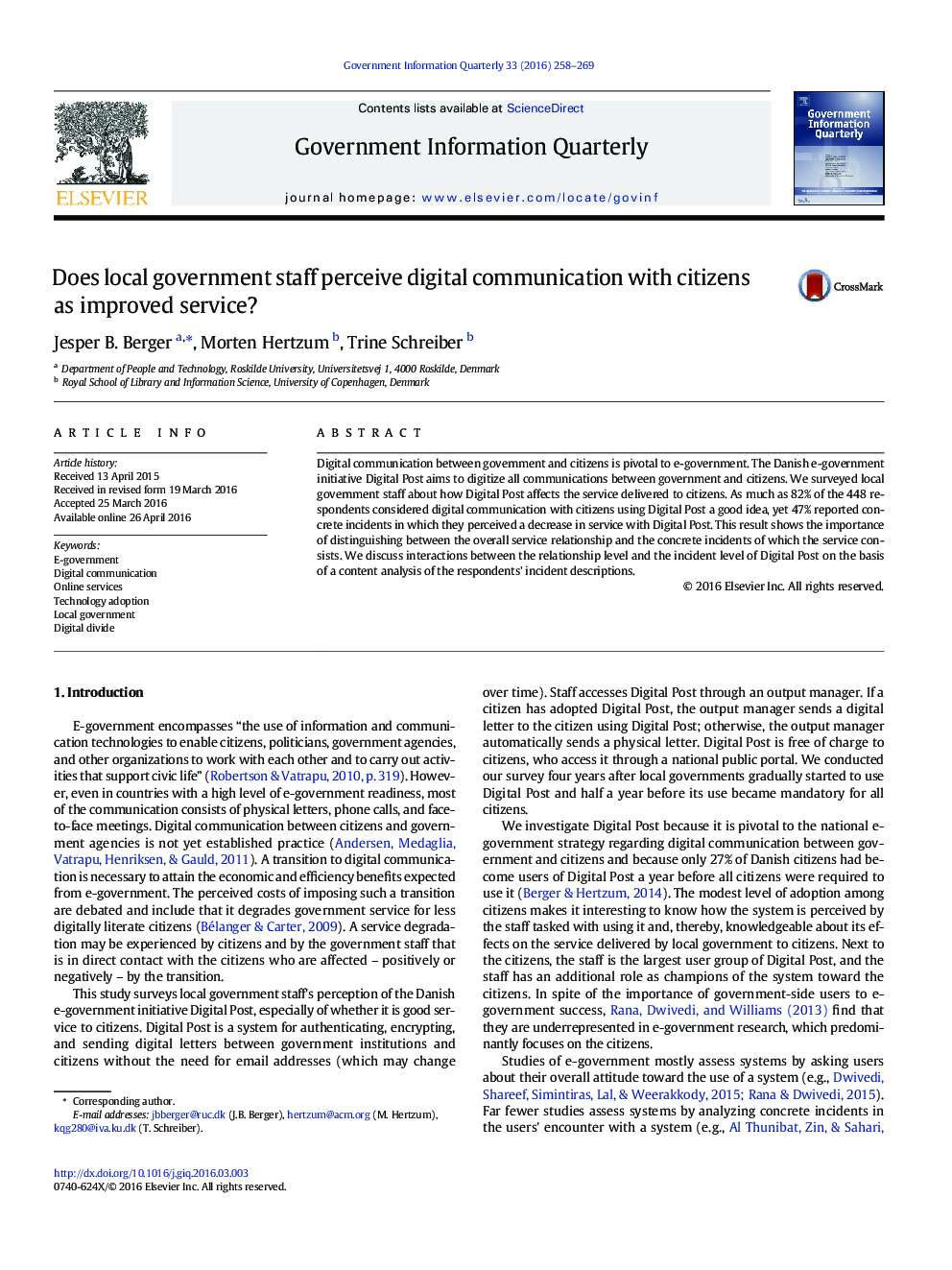 Does local government staff perceive digital communication with citizens as improved service?