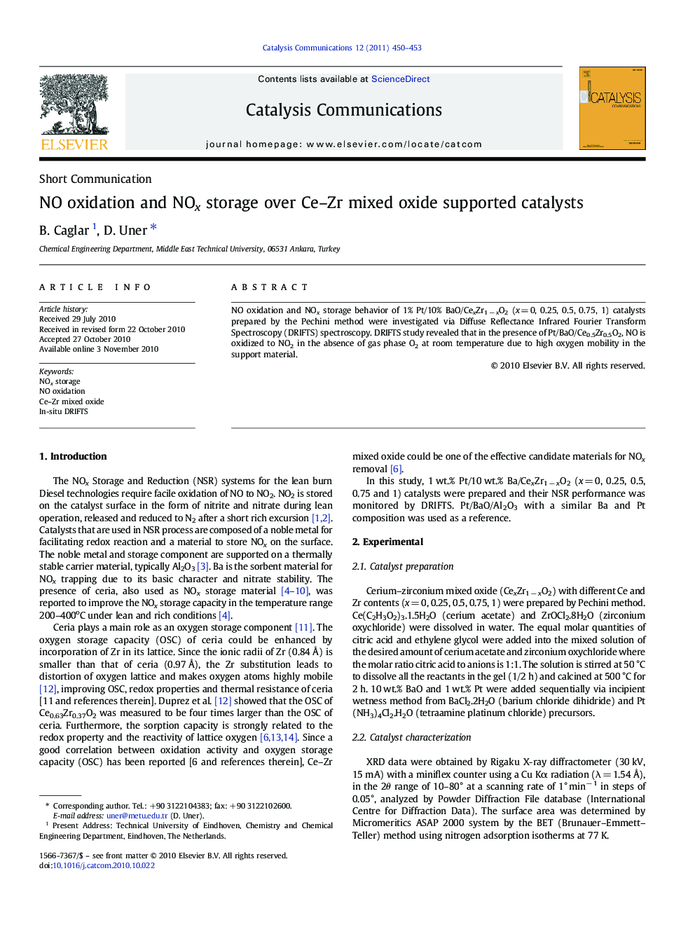 NO oxidation and NOx storage over Ce-Zr mixed oxide supported catalysts