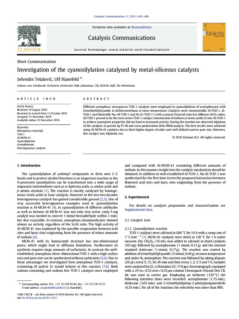 Investigation of the cyanosilylation catalysed by metal-siliceous catalysts