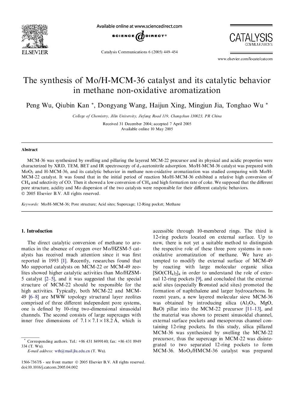 The synthesis of Mo/H-MCM-36 catalyst and its catalytic behavior in methane non-oxidative aromatization