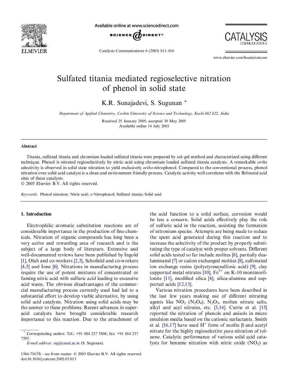 Sulfated titania mediated regioselective nitration of phenol in solid state