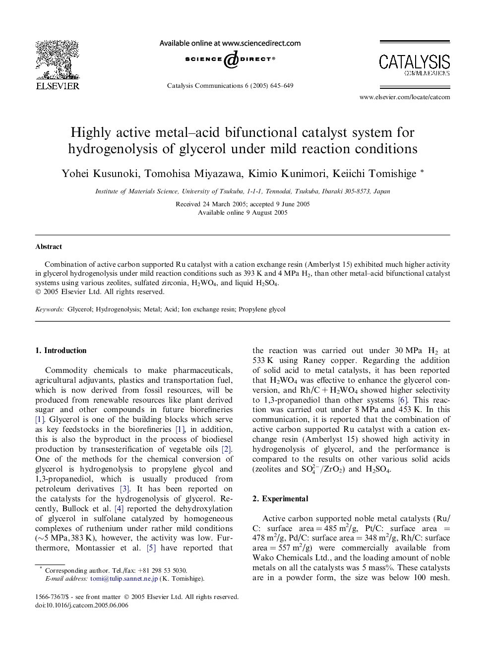 Highly active metal-acid bifunctional catalyst system for hydrogenolysis of glycerol under mild reaction conditions