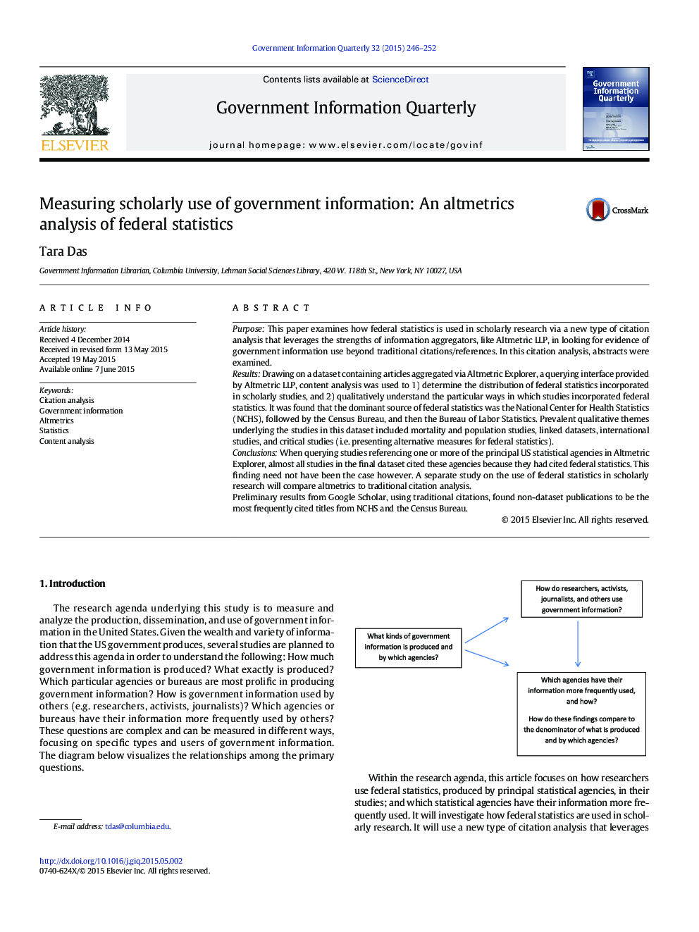 Measuring scholarly use of government information: An altmetrics analysis of federal statistics