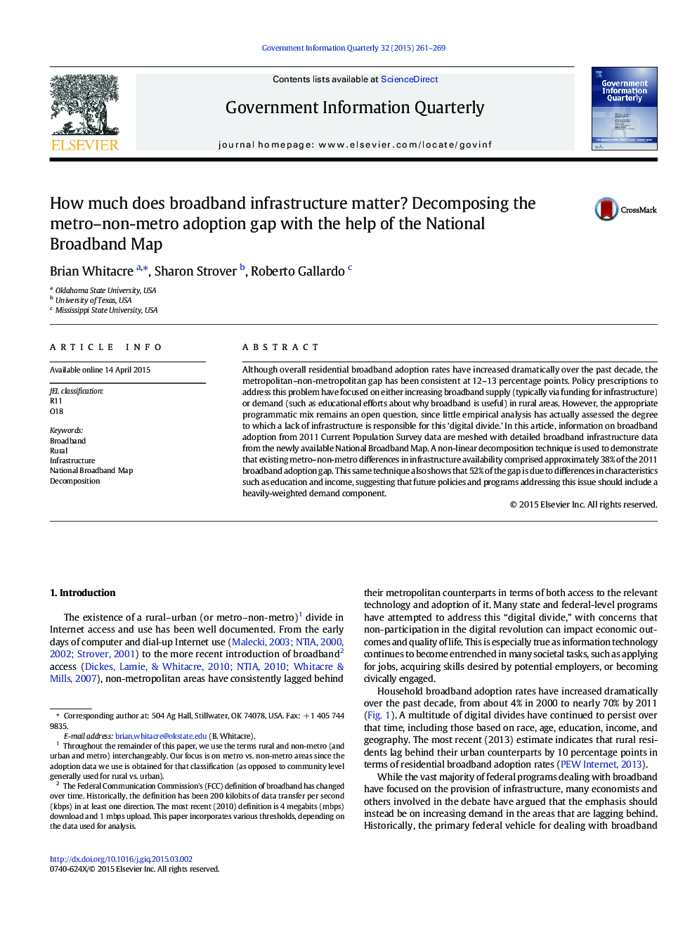 How much does broadband infrastructure matter? Decomposing the metro–non-metro adoption gap with the help of the National Broadband Map