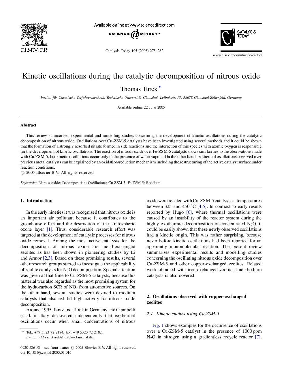 Kinetic oscillations during the catalytic decomposition of nitrous oxide