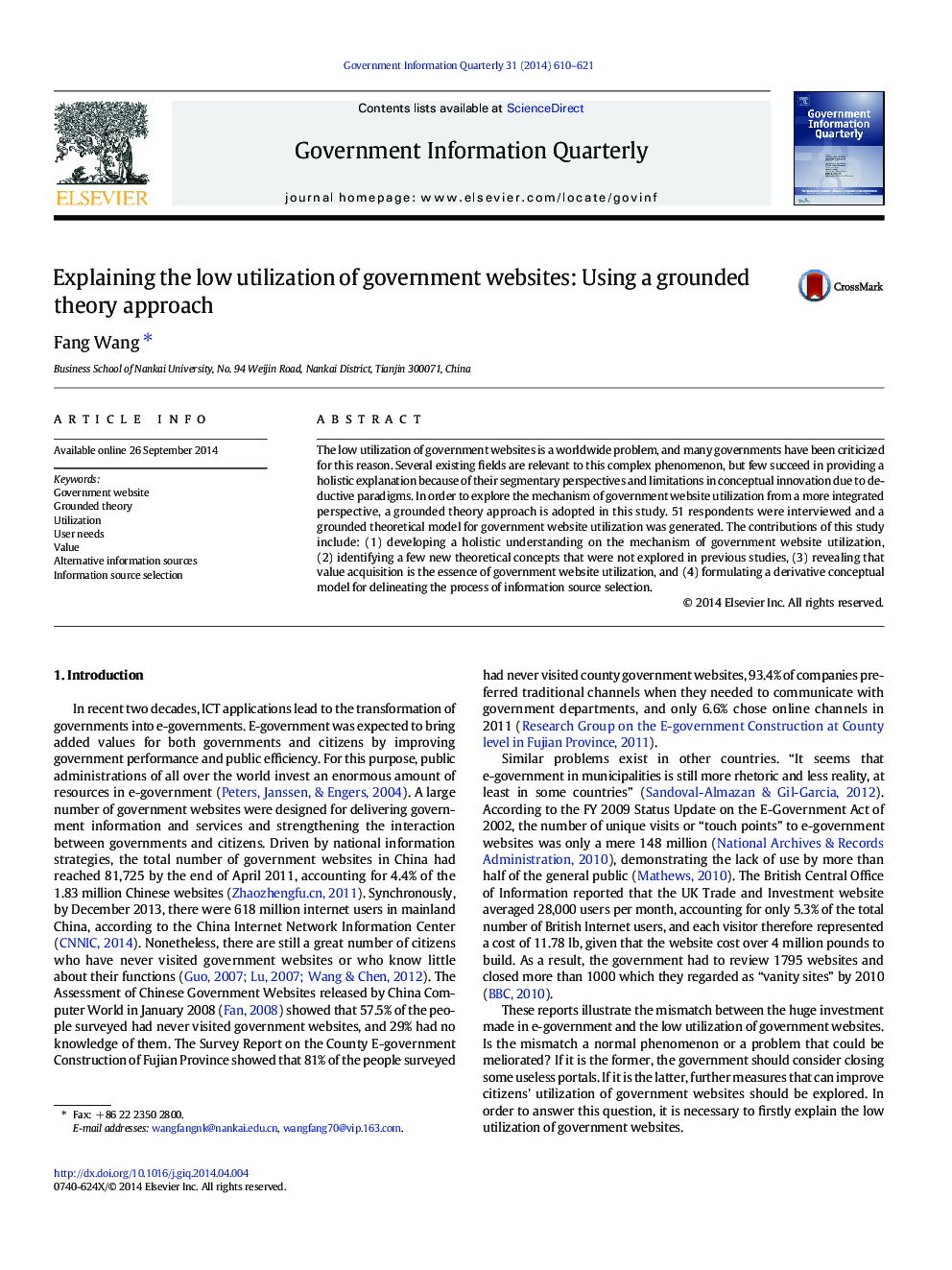 Explaining the low utilization of government websites: Using a grounded theory approach