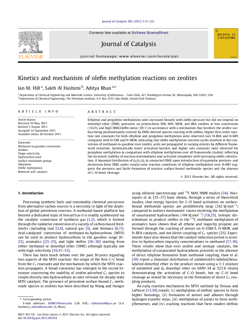 Kinetics and mechanism of olefin methylation reactions on zeolites