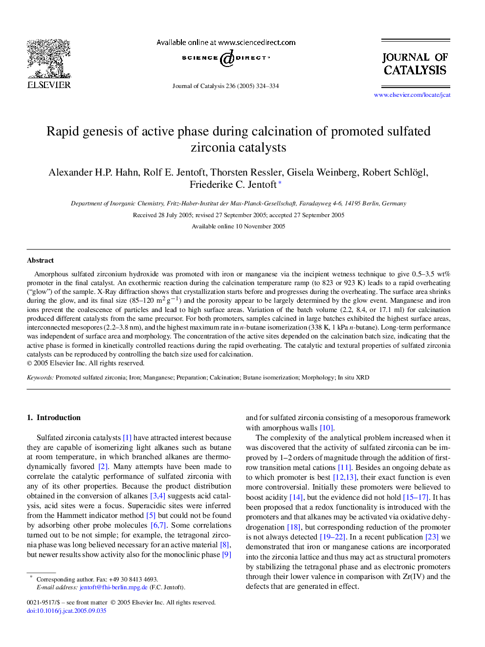 Rapid genesis of active phase during calcination of promoted sulfated zirconia catalysts