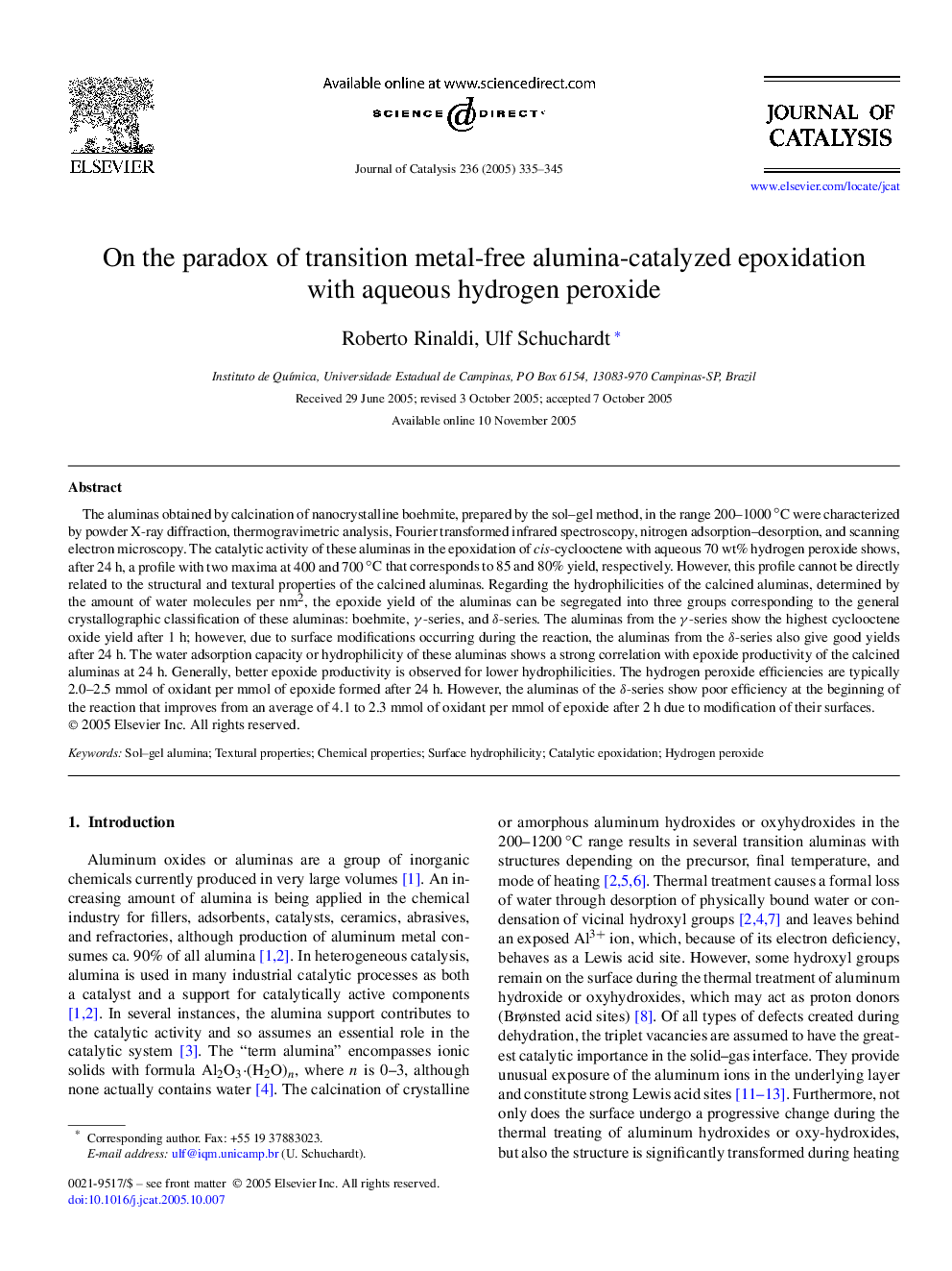 On the paradox of transition metal-free alumina-catalyzed epoxidation with aqueous hydrogen peroxide