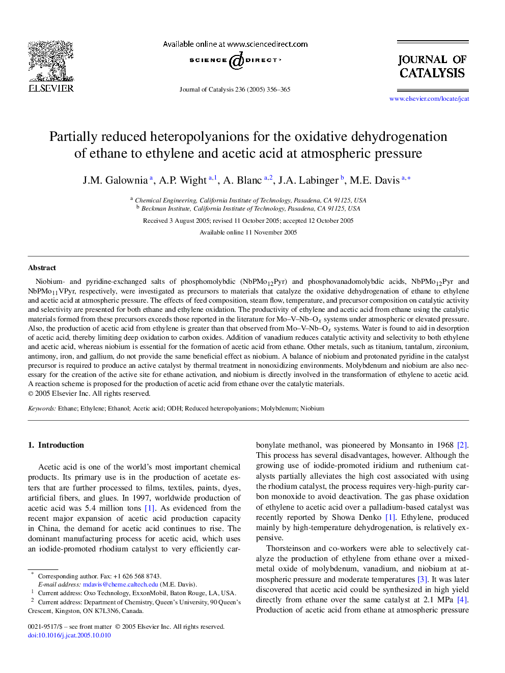 Partially reduced heteropolyanions for the oxidative dehydrogenation of ethane to ethylene and acetic acid at atmospheric pressure