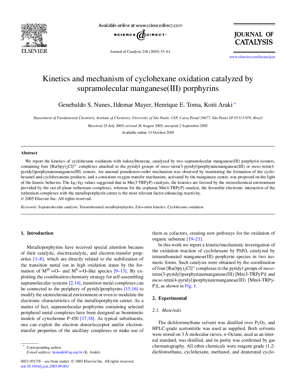 Kinetics and mechanism of cyclohexane oxidation catalyzed by supramolecular manganese(III) porphyrins