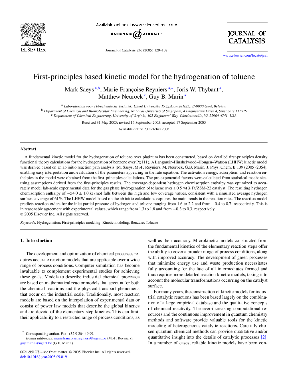 First-principles based kinetic model for the hydrogenation of toluene