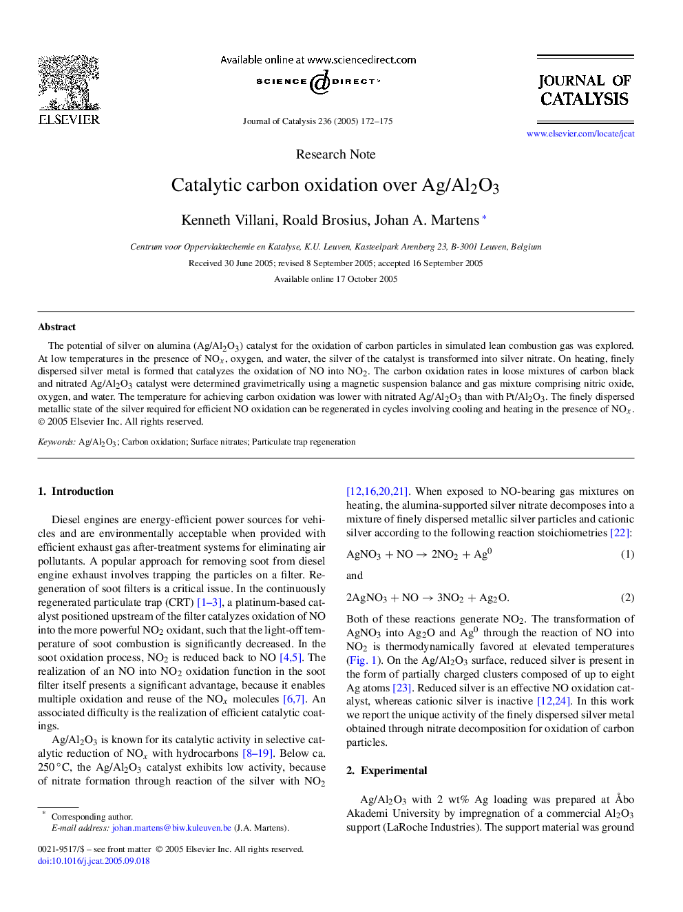 Catalytic carbon oxidation over Ag/Al2O3