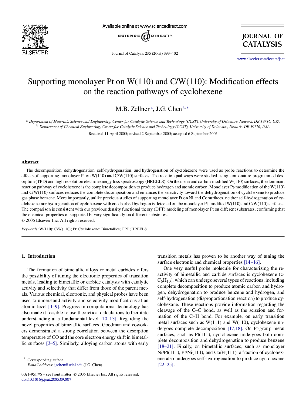 Supporting monolayer Pt on W(110) and C/W(110): Modification effects on the reaction pathways of cyclohexene