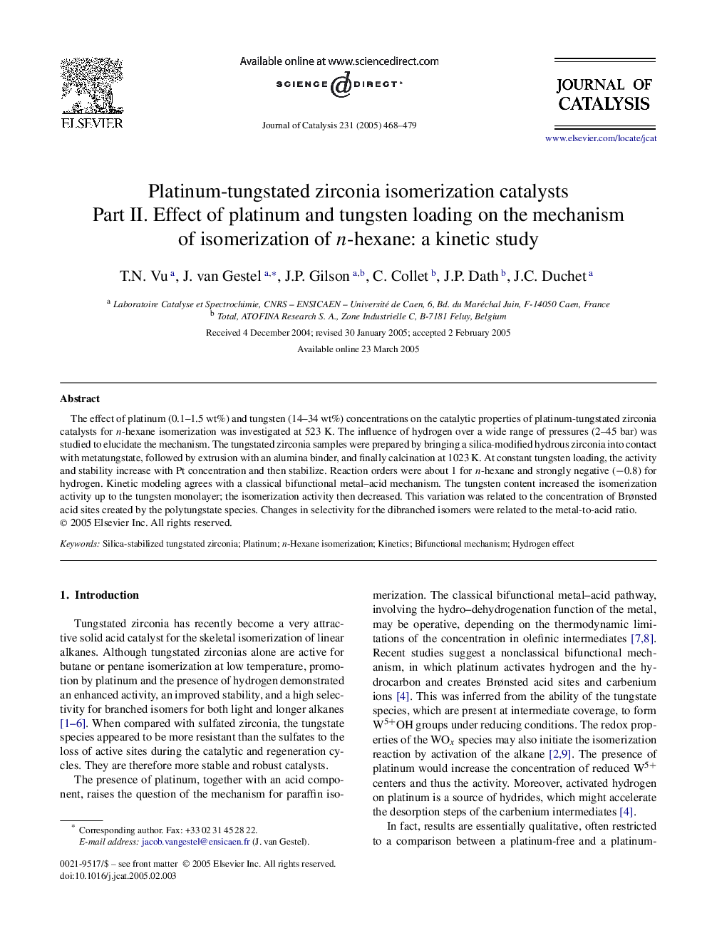 Platinum-tungstated zirconia isomerization catalysts