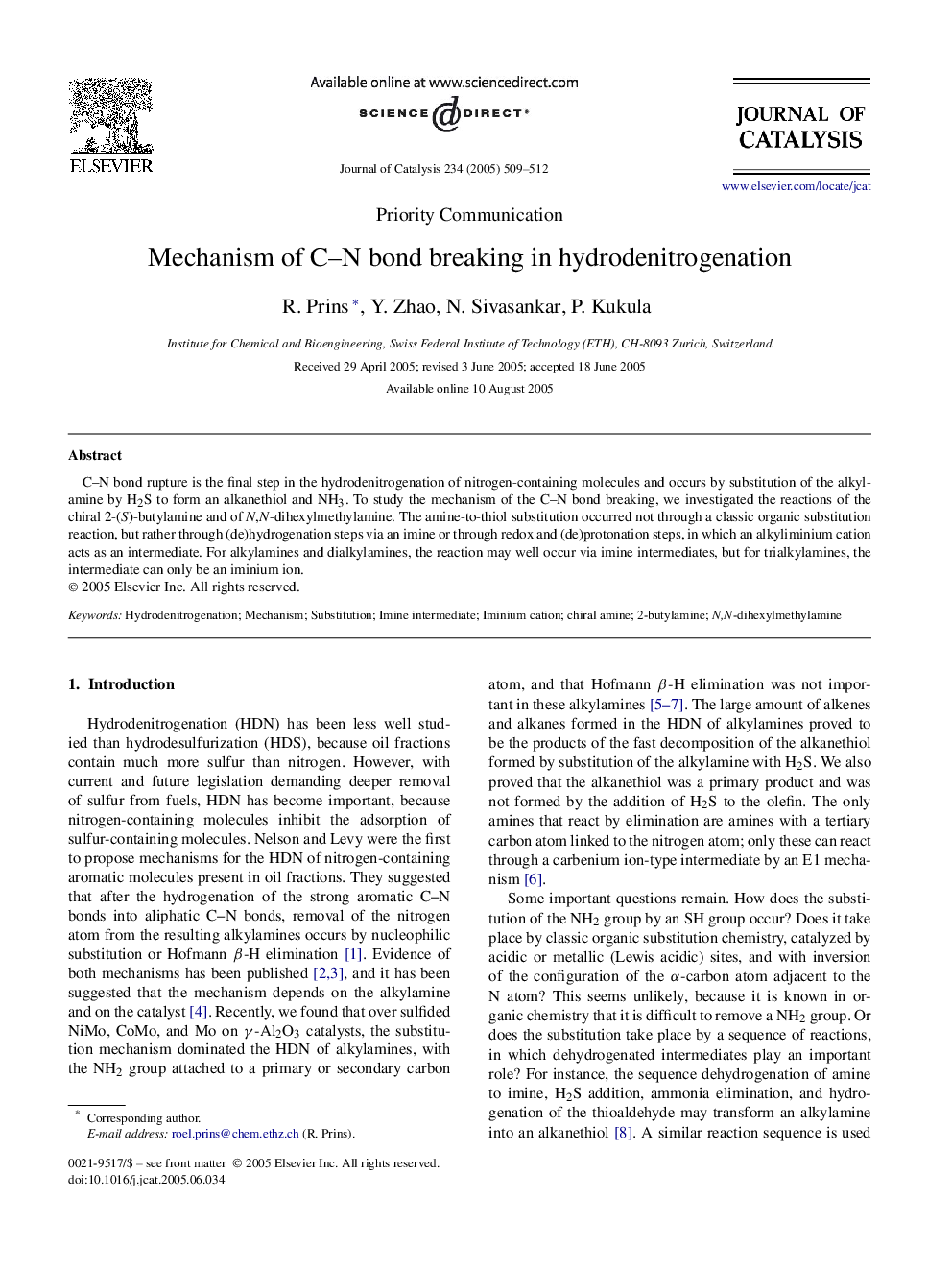 Mechanism of CN bond breaking in hydrodenitrogenation