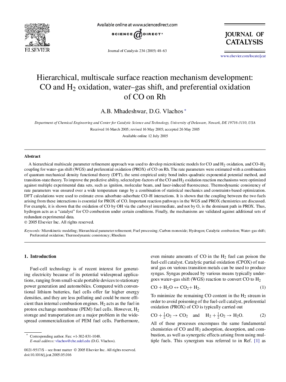 Hierarchical, multiscale surface reaction mechanism development: CO and H2 oxidation, water-gas shift, and preferential oxidation of CO on Rh