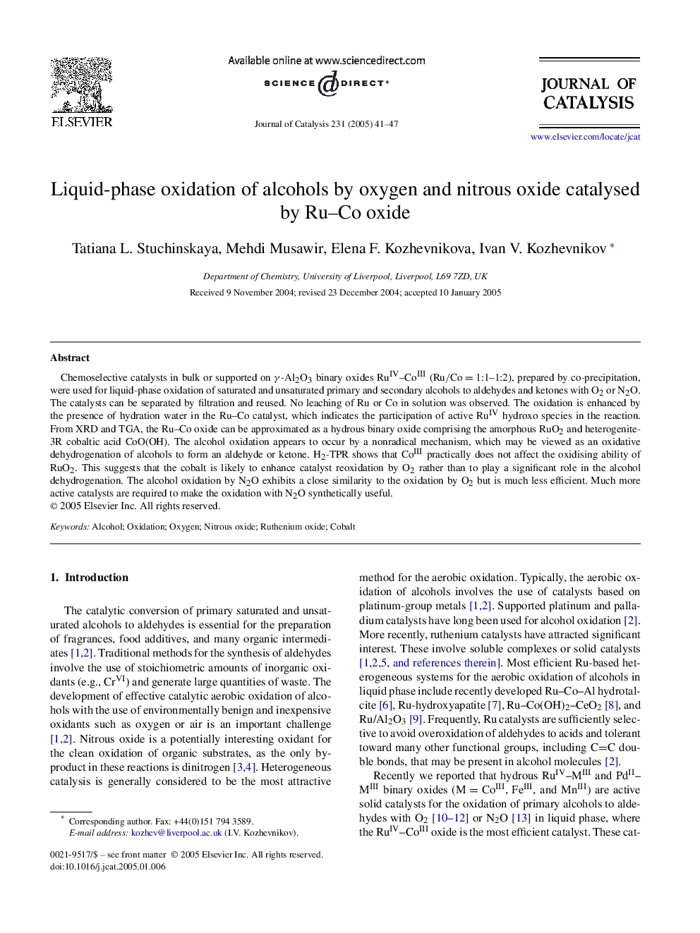 Liquid-phase oxidation of alcohols by oxygen and nitrous oxide catalysed by Ru-Co oxide