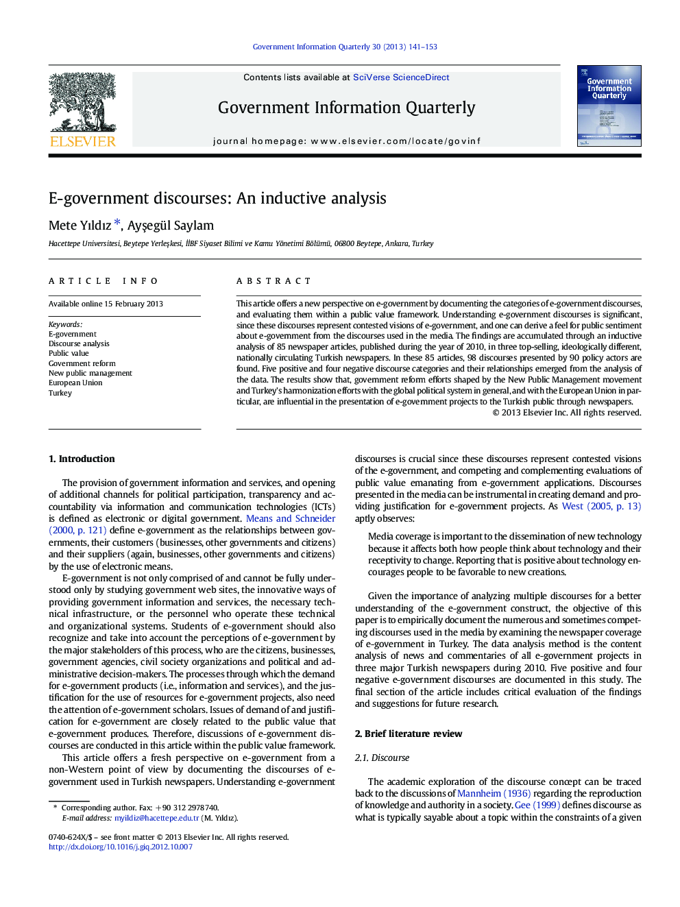 E-government discourses: An inductive analysis