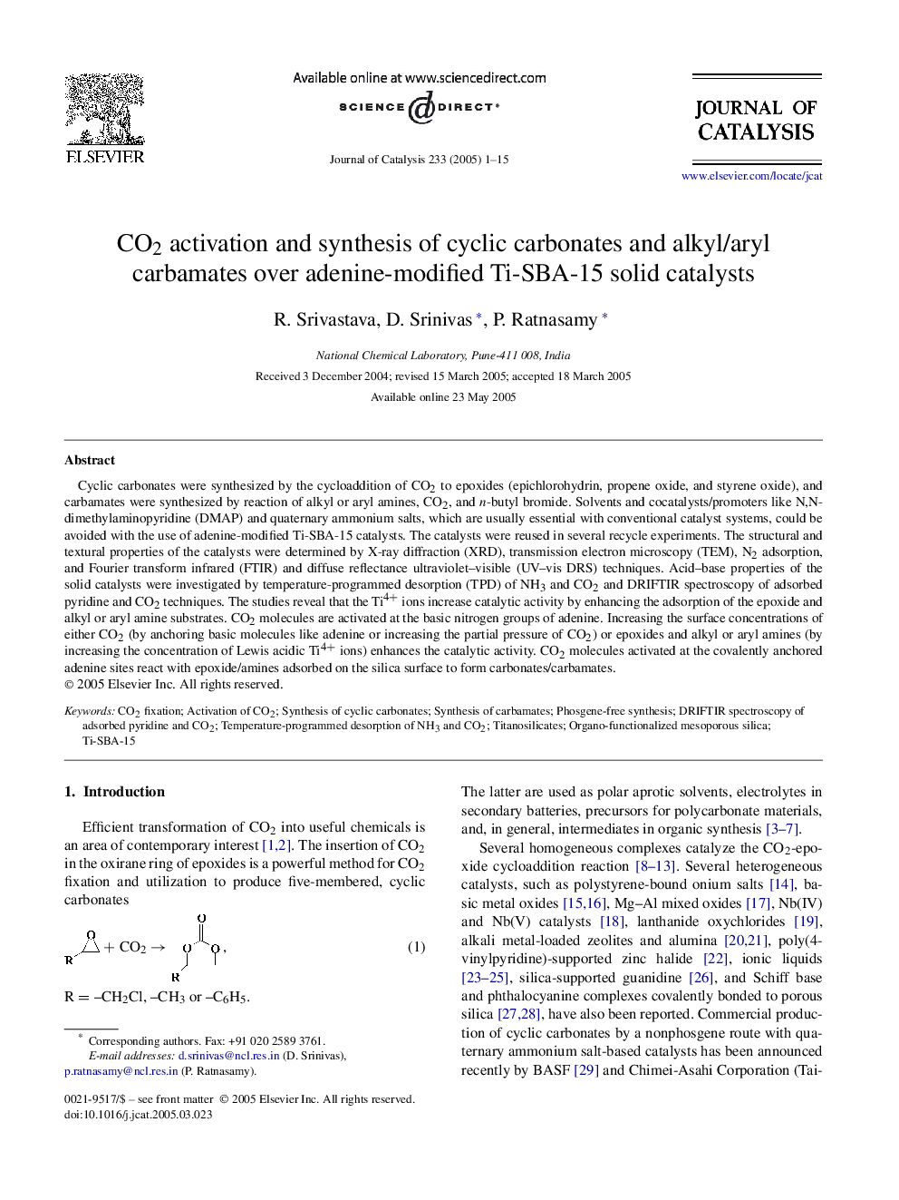 CO2 activation and synthesis of cyclic carbonates and alkyl/aryl carbamates over adenine-modified Ti-SBA-15 solid catalysts