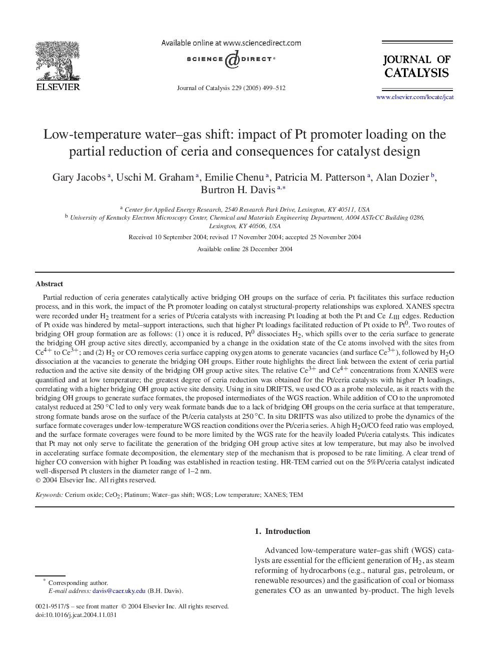 Low-temperature water-gas shift: impact of Pt promoter loading on the partial reduction of ceria and consequences for catalyst design