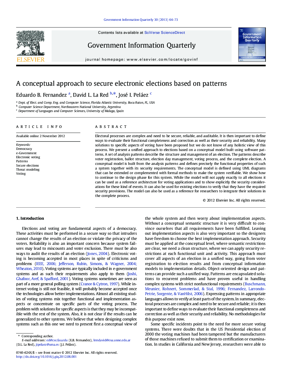 A conceptual approach to secure electronic elections based on patterns