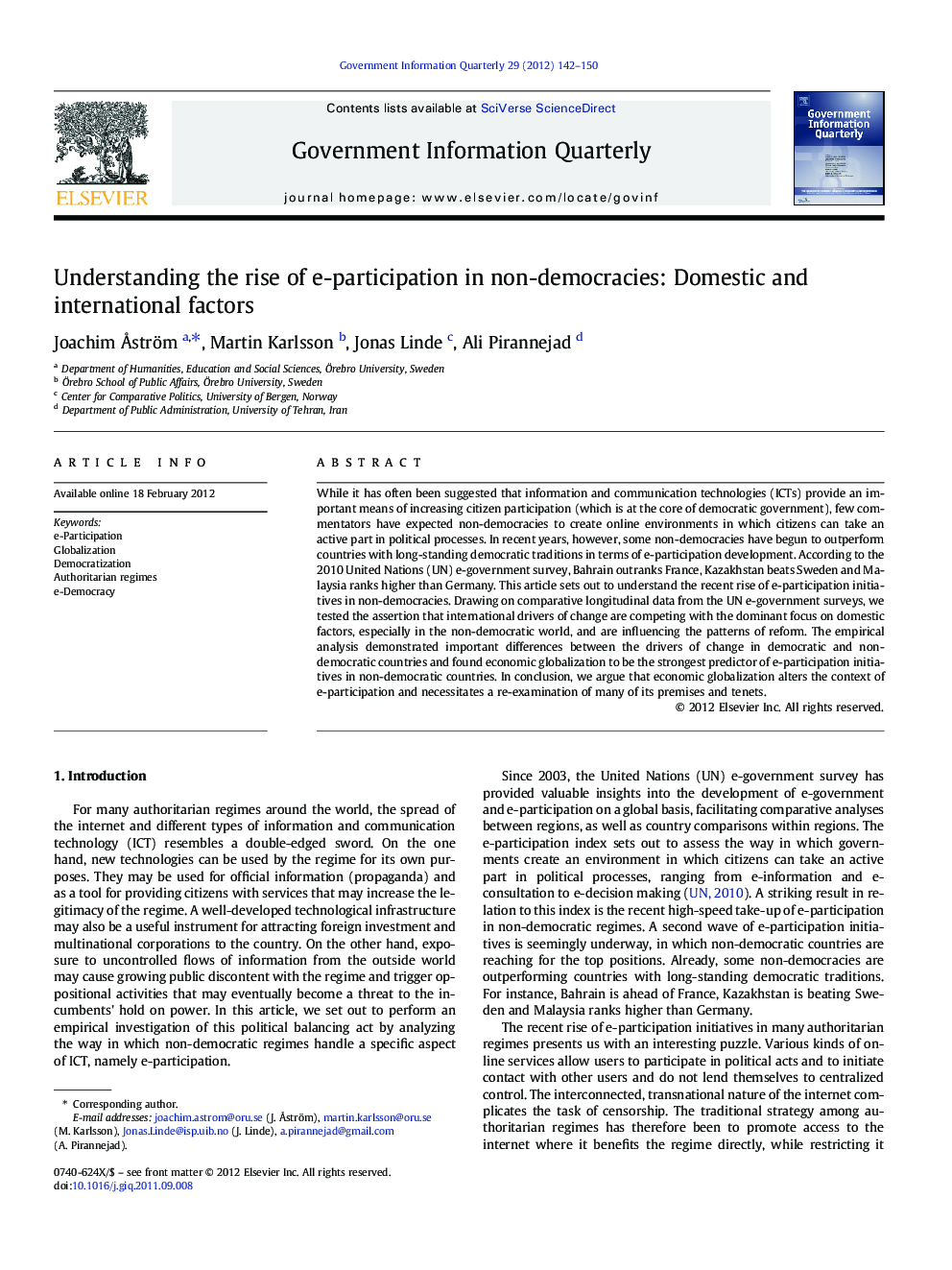 Understanding the rise of e-participation in non-democracies: Domestic and international factors