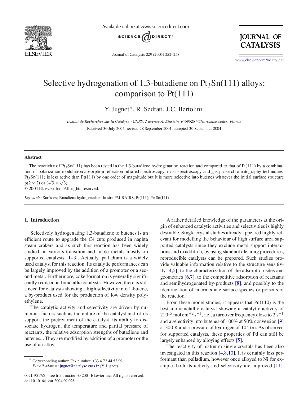 Selective hydrogenation of 1,3-butadiene on Pt3Sn(111) alloys: comparison to Pt(111)