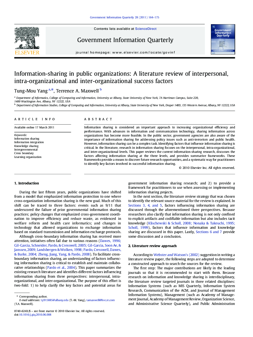 Information-sharing in public organizations: A literature review of interpersonal, intra-organizational and inter-organizational success factors