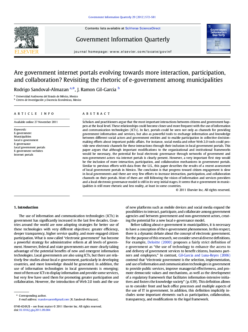 Are government internet portals evolving towards more interaction, participation, and collaboration? Revisiting the rhetoric of e-government among municipalities