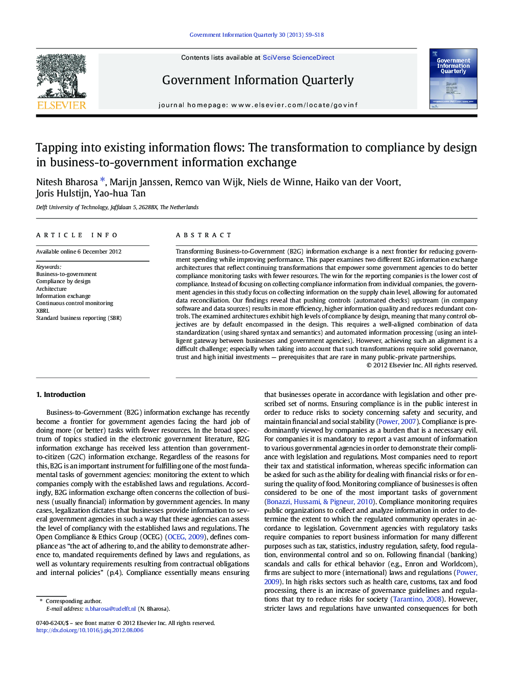 Tapping into existing information flows: The transformation to compliance by design in business-to-government information exchange