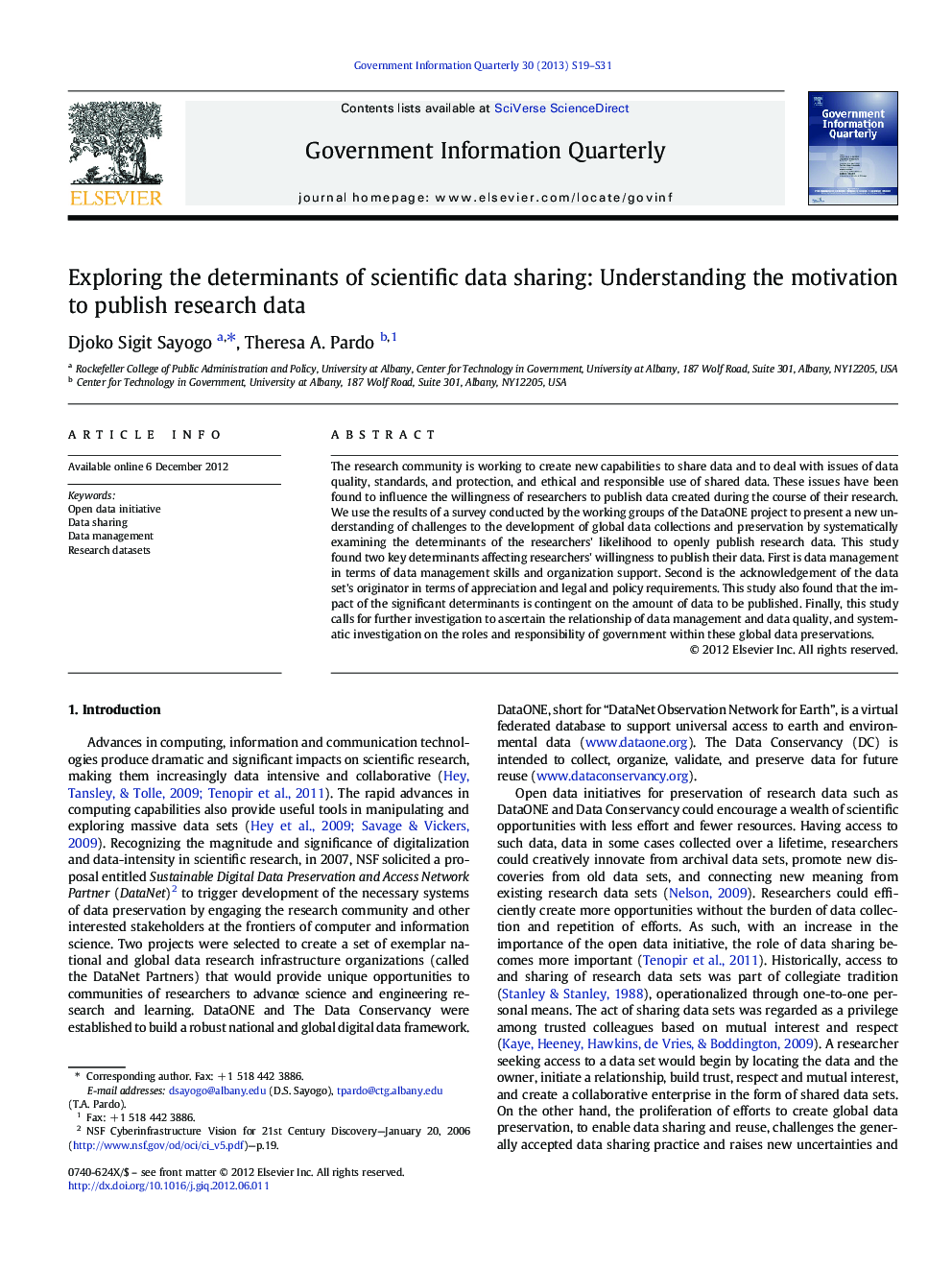 Exploring the determinants of scientific data sharing: Understanding the motivation to publish research data