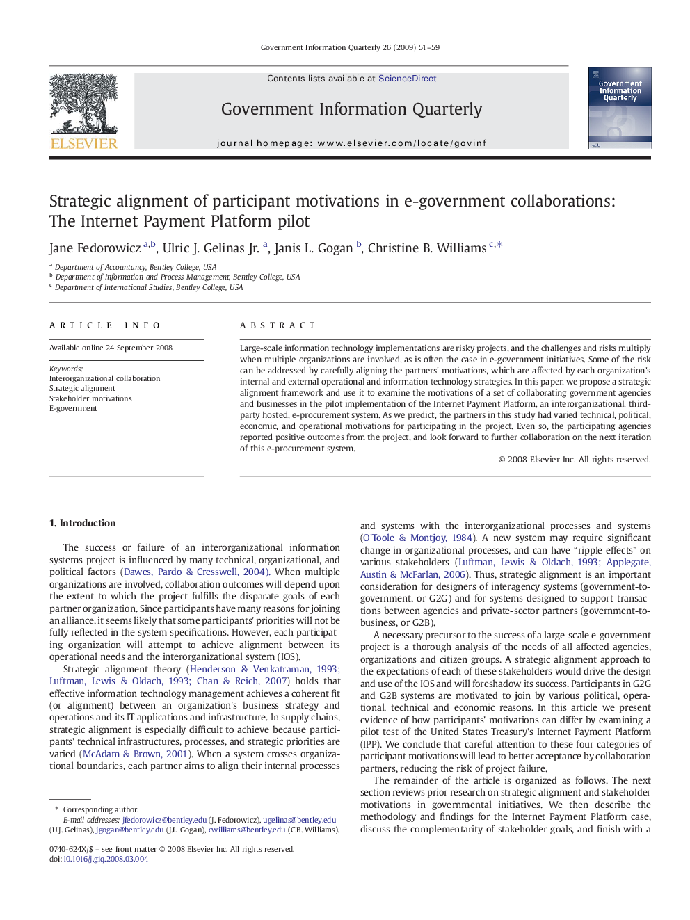 Strategic alignment of participant motivations in e-government collaborations: The Internet Payment Platform pilot